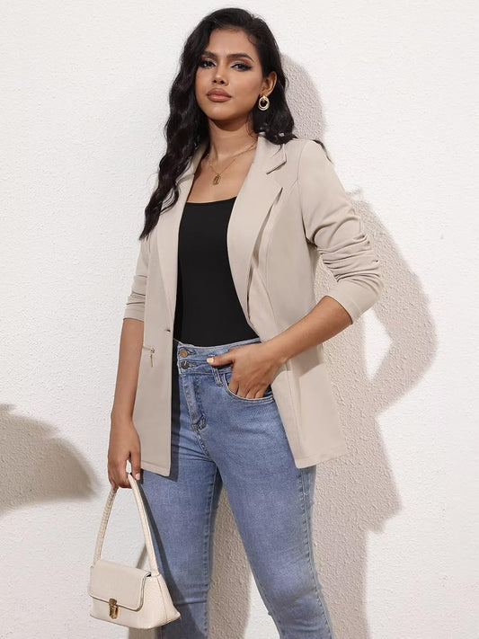 Women’s Long Sleeve Open Front Blazer Cardigan Jacket with Zipper Pockets