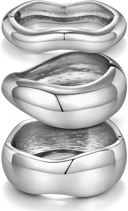 14K Gold Plated Chunky Bangle Bracelet Set