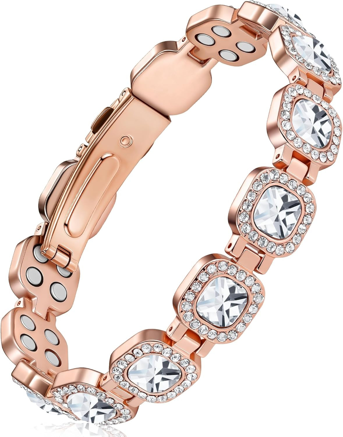 Feraco Pure Copper Bracelets for Women, 4X Ultra Strength Magnetic Bracelet with 3800 Gauss Neodymium Magnets & Dazzling Austrian Cut Crystals Stone, Adjustable Jewelry Gift