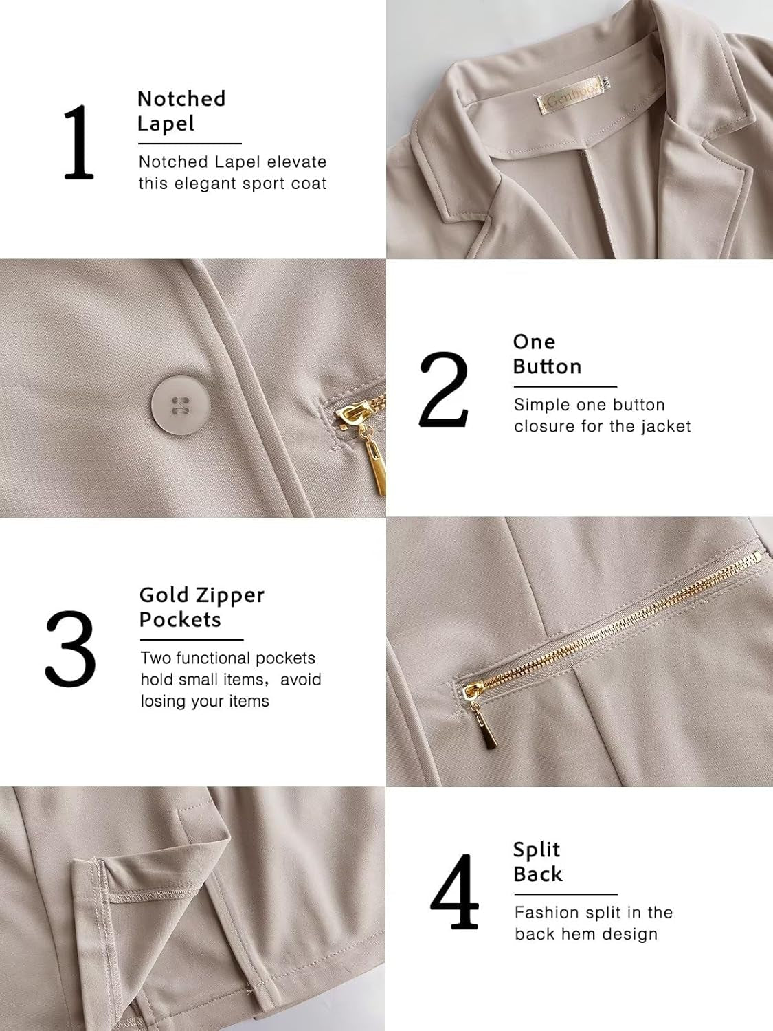 Women’s Long Sleeve Open Front Blazer Cardigan Jacket with Zipper Pockets