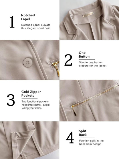 Women’s Long Sleeve Open Front Blazer Cardigan Jacket with Zipper Pockets