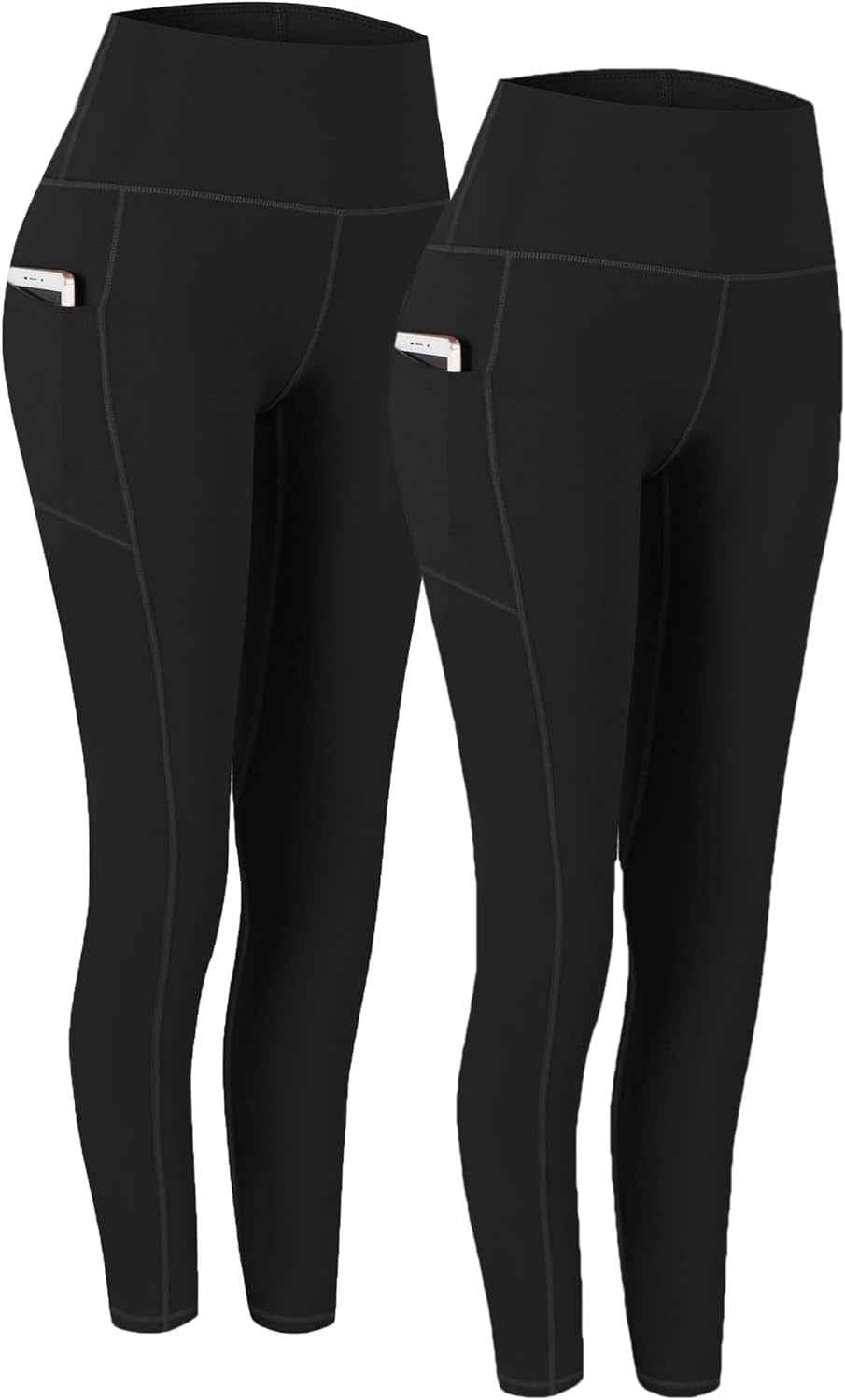 Fengbay 2 Pack High Waist Yoga Pants with Pockets - Tummy Control Workout Leggings for Women