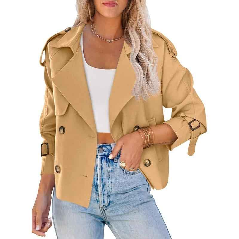 ARTFREE Women Short Double Breasted Trench Coat - Cyndora