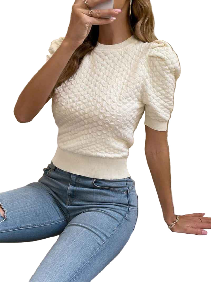 Women's Textured Puff Sleeve Sweater - Cyndora