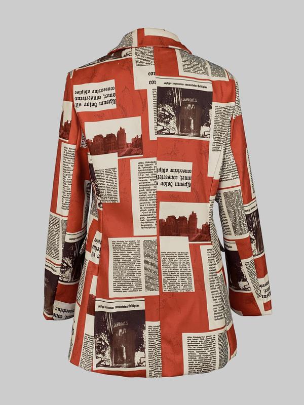 Women's All over Newspaper Print Button Front Blazer