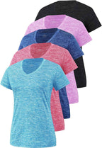5-Pack Women's Short Sleeve Dry Fit T-Shirt - Moisture Wicking Athletic V-Neck Tee
