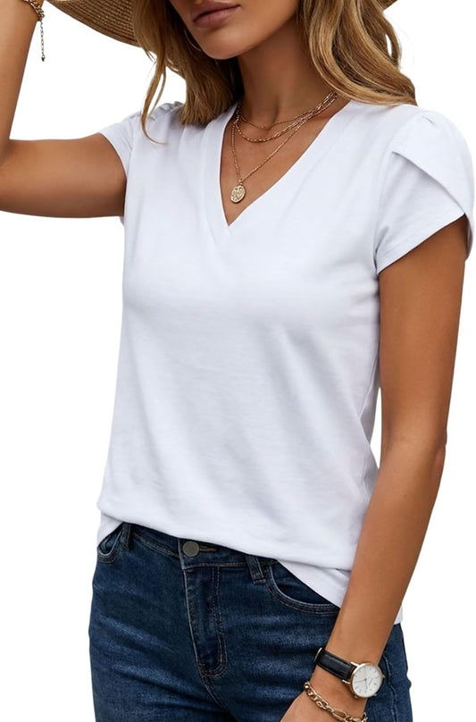 Women's V-Neck Petal Sleeve T-Shirt