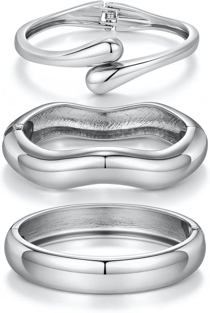 14K Gold Plated Chunky Bangle Bracelet Set