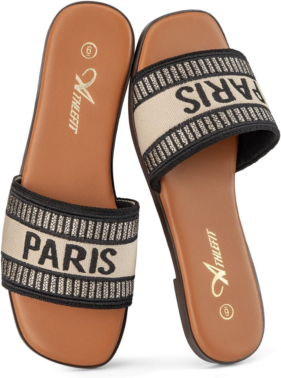Chic and Comfortable Women's Slip-On Flat Dressy Slides in Brown