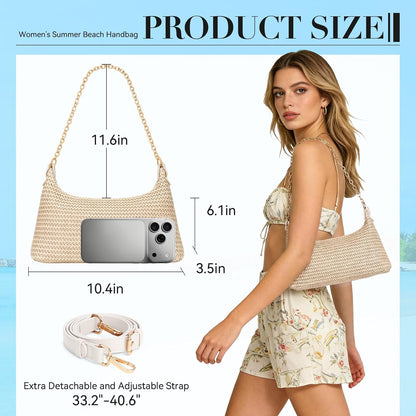 Stylish Crochet Straw Boho Shoulder Beach Bag for Effortless Summer Vibes