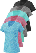 5-Pack Women's Short Sleeve Dry Fit T-Shirt - Moisture Wicking Athletic V-Neck Tee