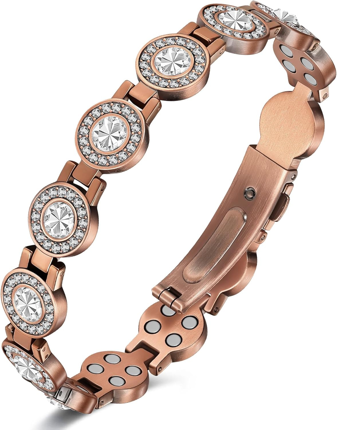 Feraco Pure Copper Bracelets for Women, 4X Ultra Strength Magnetic Bracelet with 3800 Gauss Neodymium Magnets & Dazzling Austrian Cut Crystals Stone, Adjustable Jewelry Gift