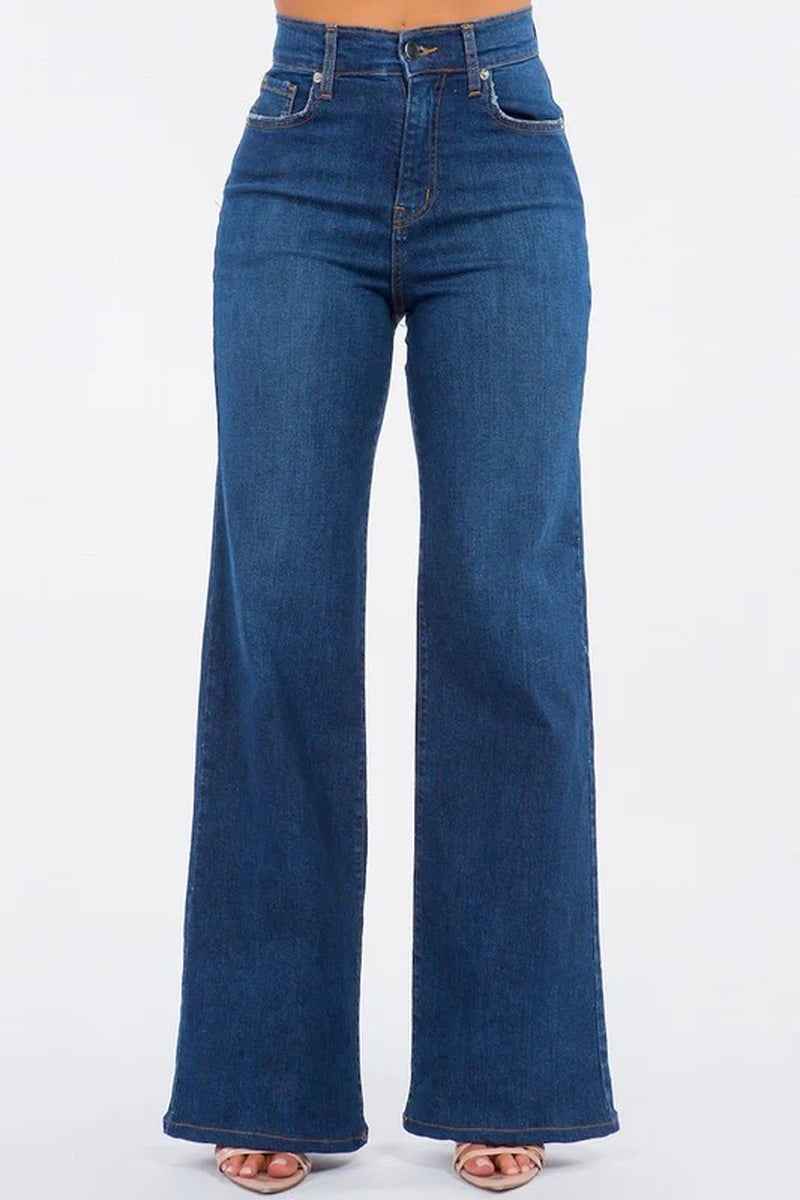 Olivia Wide Leg Jean in Dark Blue - Cyndora