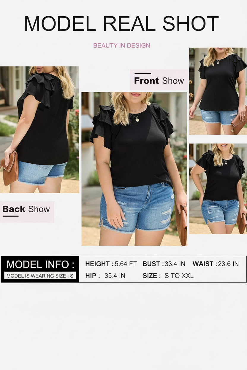 Women's Casual Slim Fit Ruffle Short Sleeve Top