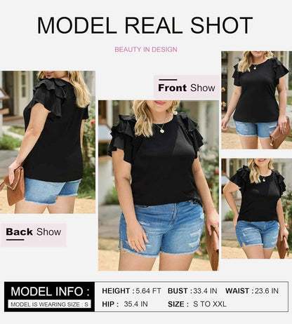 Women's Casual Slim Fit Ruffle Short Sleeve Top