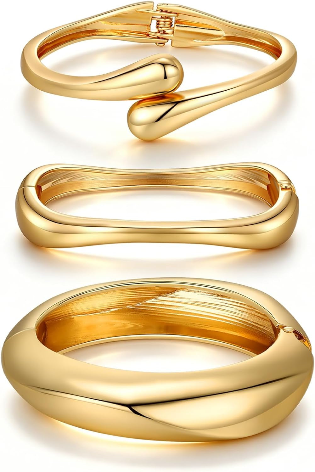 14K Gold Plated Chunky Bangle Bracelet Set