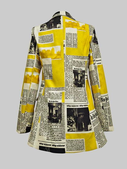 Women's All over Newspaper Print Button Front Blazer