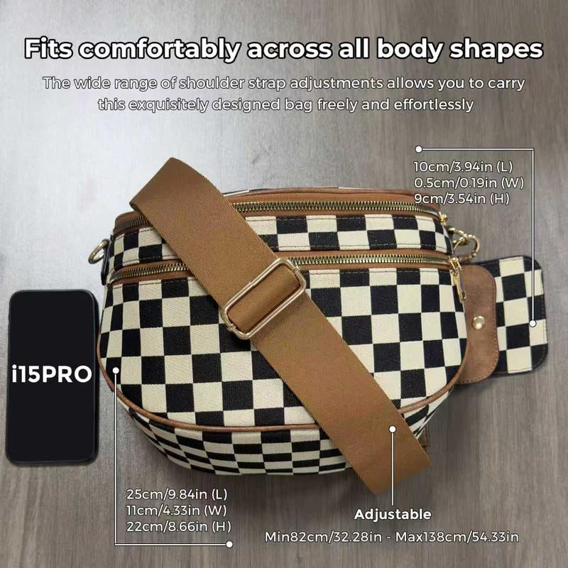 Women's Large Checkered Pattern Crossbody Saddle Bag - Cyndora