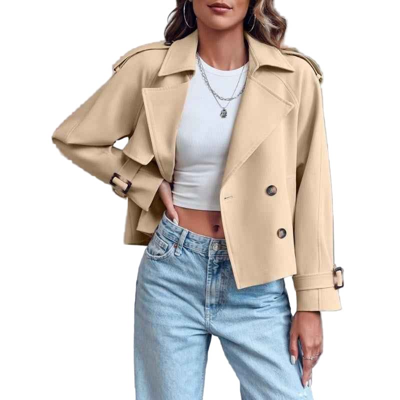 ARTFREE Women Short Double Breasted Trench Coat - Cyndora