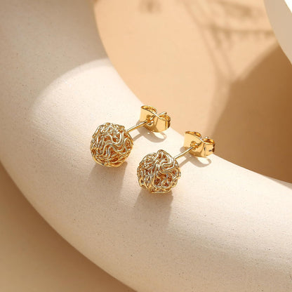 3 Pairs 14K Gold Plated Knot Stud Earrings for Women – Hypoallergenic Woven Ball Earrings Set for Sensitive Ears