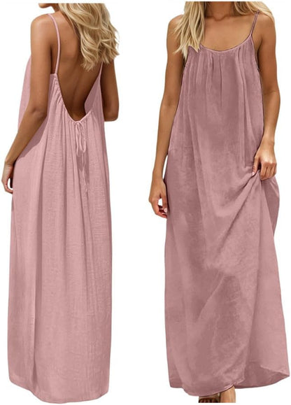Stylish Backless Cami Dress for Women - Perfect Sleeveless Lounge Wear for Indoor Summer Comfort