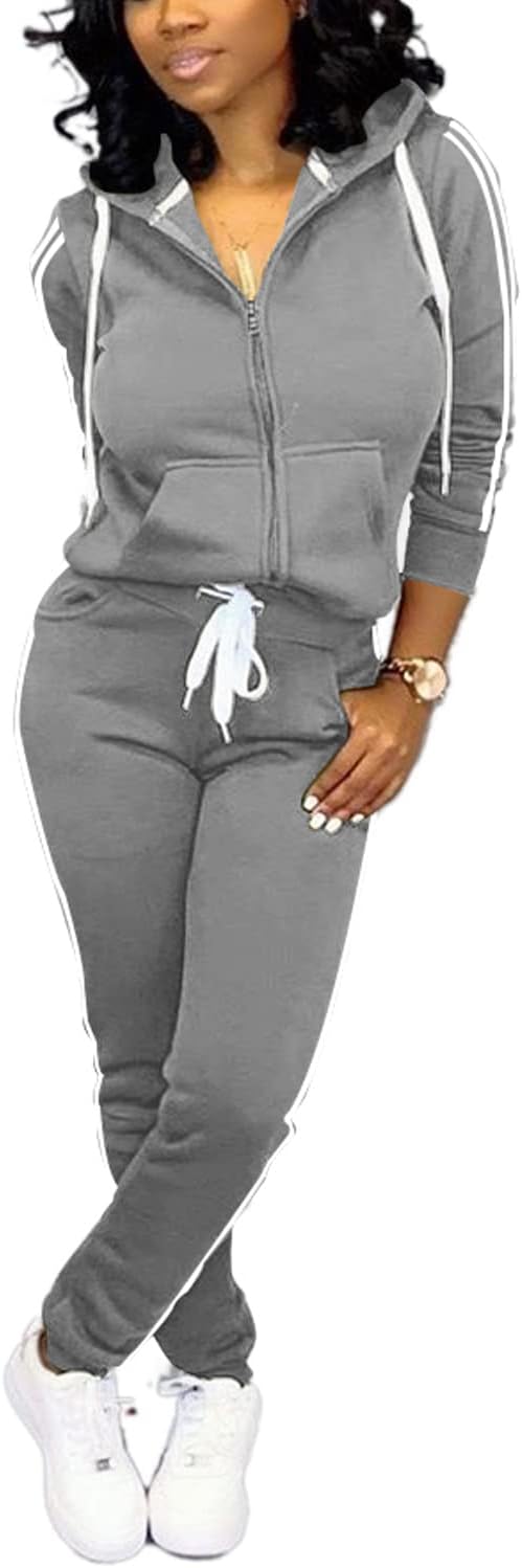 Women's Two Piece Casual Solid Tracksuit Jogging Set