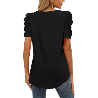 Women's V Neck Puff Sleeve Top