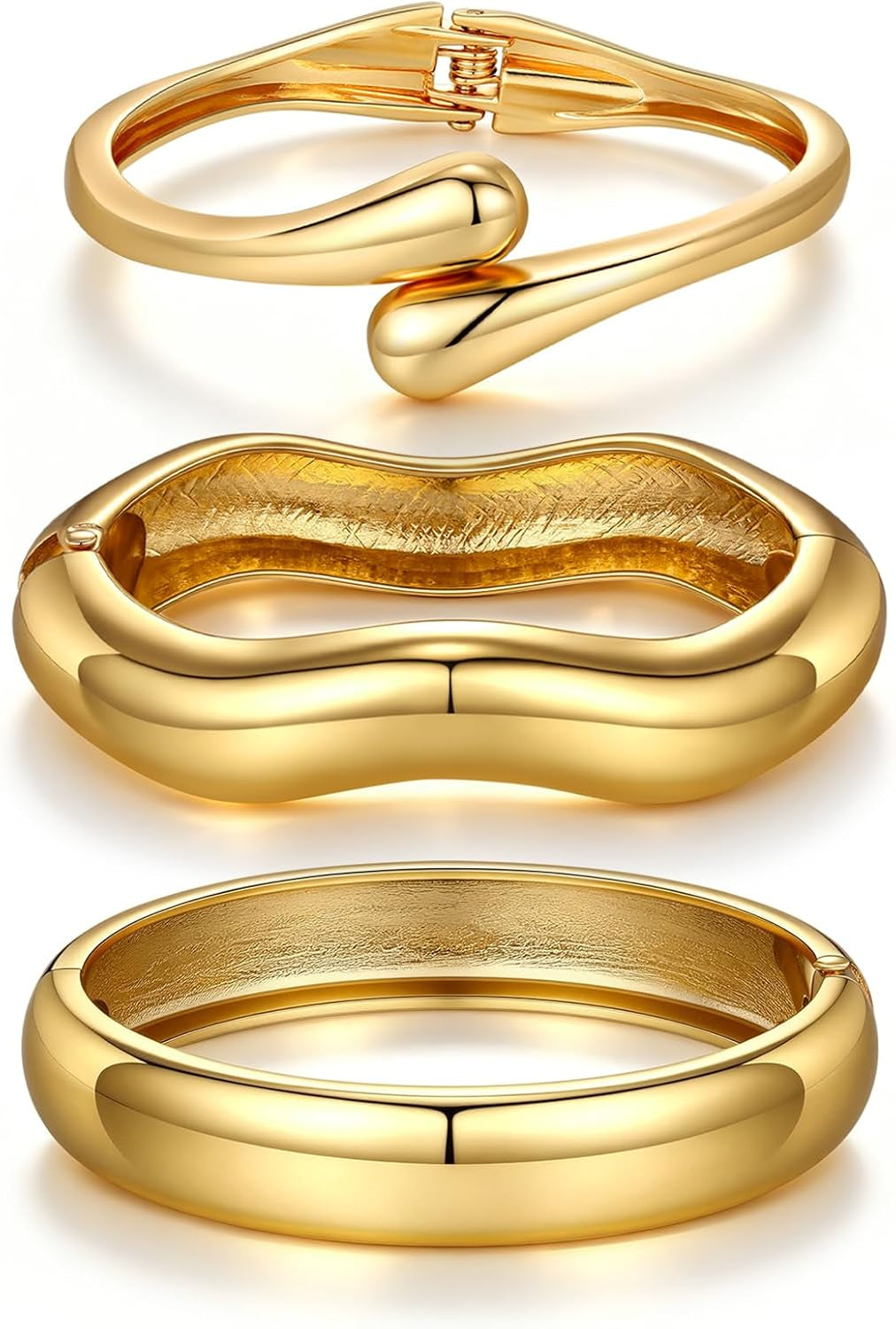 14K Gold Plated Chunky Bangle Bracelet Set