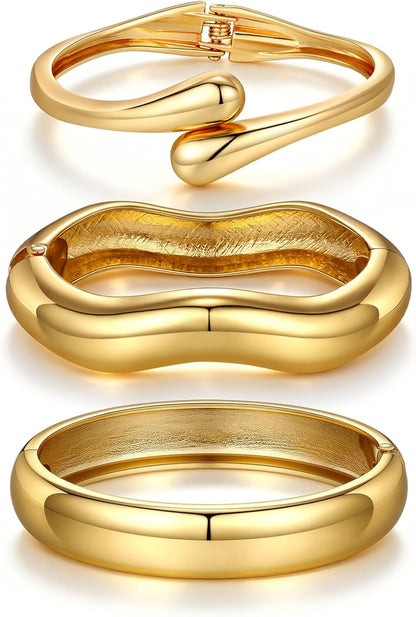 14K Gold Plated Chunky Bangle Bracelet Set