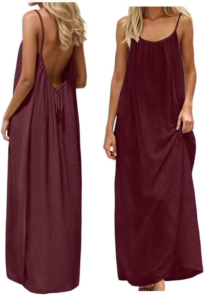 Stylish Backless Cami Dress for Women - Perfect Sleeveless Lounge Wear for Indoor Summer Comfort