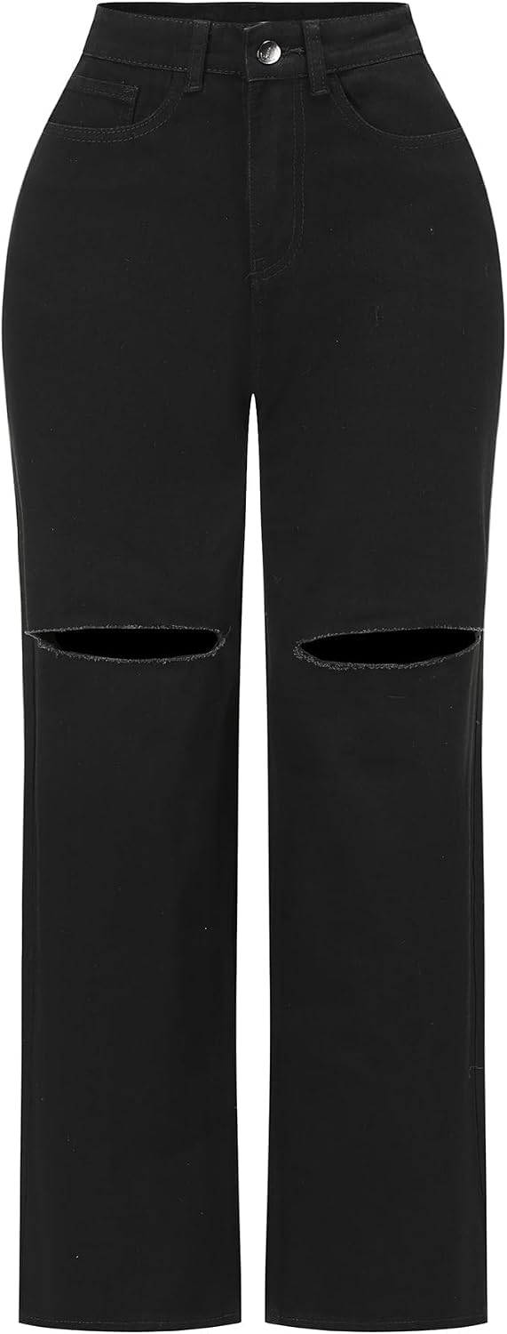 Women's High Waisted Ripped Wide Leg Baggy Jeans