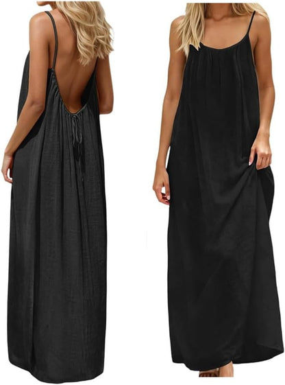 Stylish Backless Cami Dress for Women - Perfect Sleeveless Lounge Wear for Indoor Summer Comfort