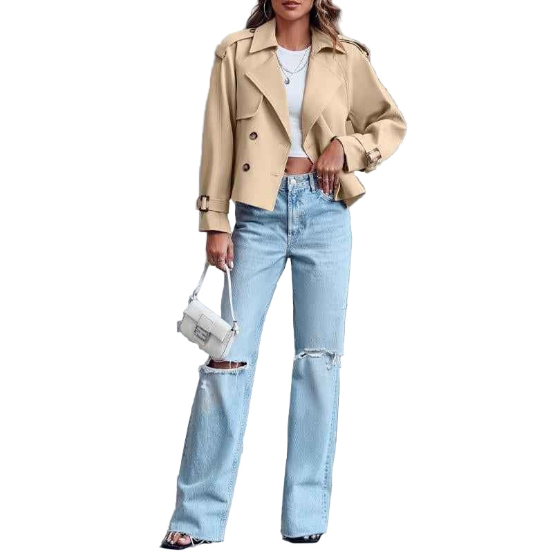 ARTFREE Women Short Double Breasted Trench Coat - Cyndora