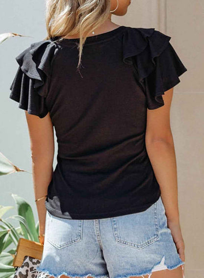 Women's Casual Slim Fit Ruffle Short Sleeve Top