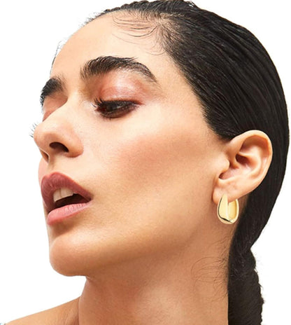 6 Pairs 14K Gold Plated Chunky Hoop Earrings Set for Women – Lightweight Twisted Huggie Hoops Multipack