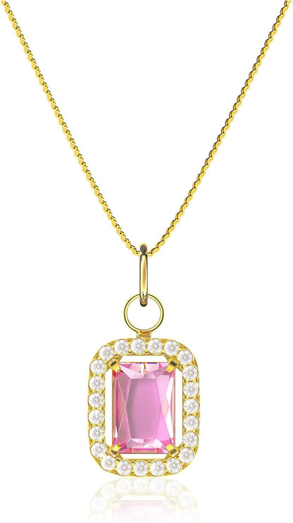 Birthstone Necklaces for Women, 18K Gold Plated Necklaces Dainty CZ Pendant 