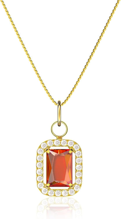 Birthstone Necklaces for Women, 18K Gold Plated Necklaces Dainty CZ Pendant 