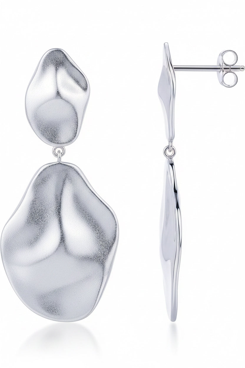 14K Gold Plated 925 Sterling Silver Posts Teardrop Statement Dangle Earrings | Lightweight Hammered Drop Dangle Earrings for Women