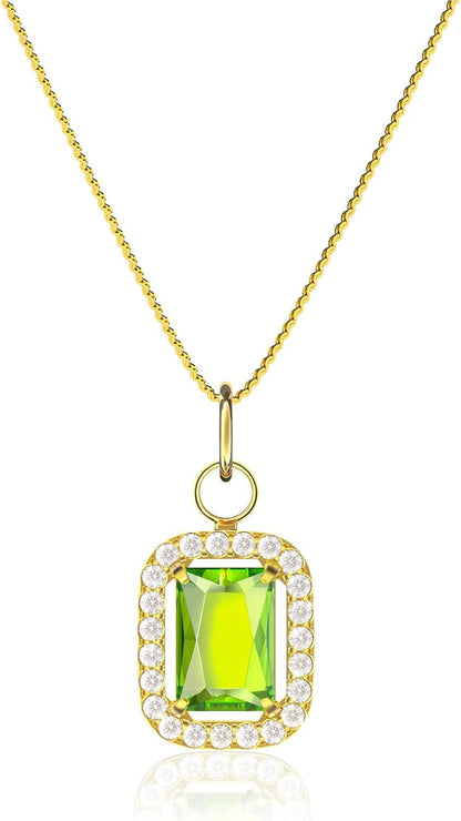 Birthstone Necklaces for Women, 18K Gold Plated Necklaces Dainty CZ Pendant 