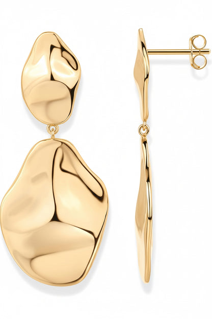 14K Gold Plated 925 Sterling Silver Posts Teardrop Statement Dangle Earrings | Lightweight Hammered Drop Dangle Earrings for Women