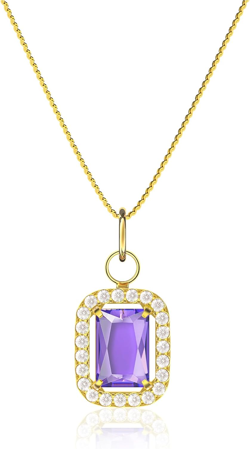 Birthstone Necklaces for Women, 18K Gold Plated Necklaces Dainty CZ Pendant 