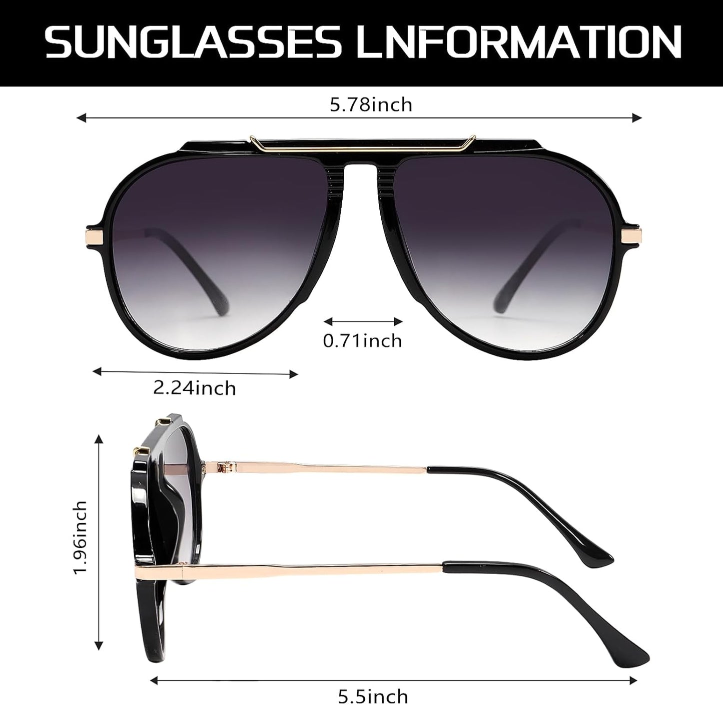Oversized Retro Aviator Sunglasses for Women 