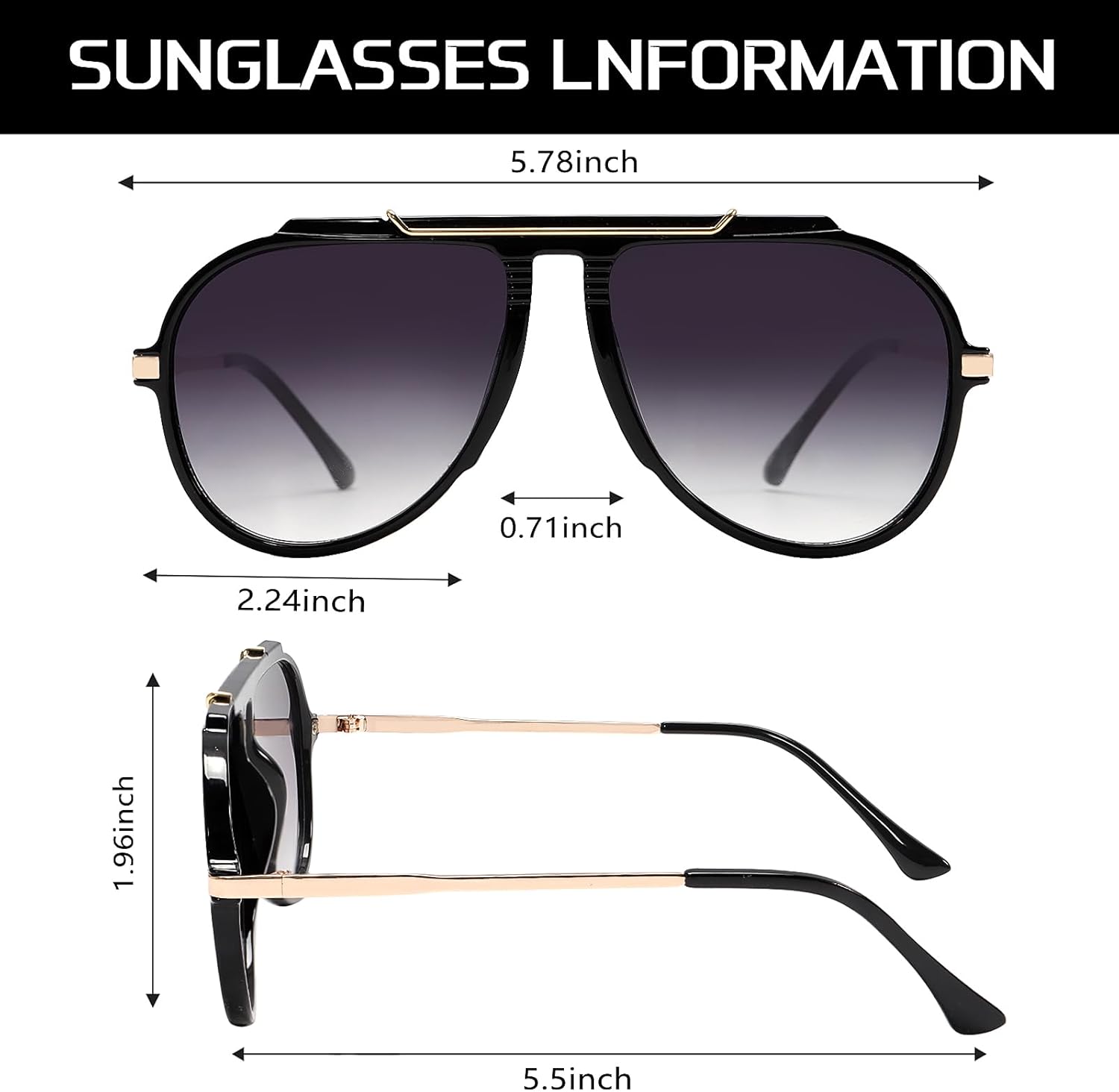 Oversized Retro Aviator Sunglasses for Women 