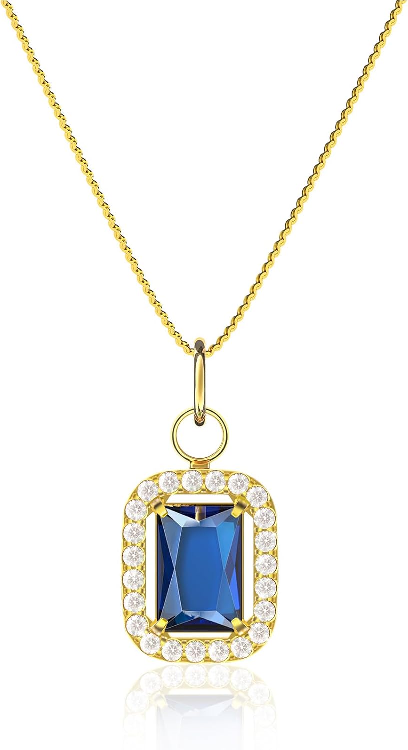Birthstone Necklaces for Women, 18K Gold Plated Necklaces Dainty CZ Pendant 