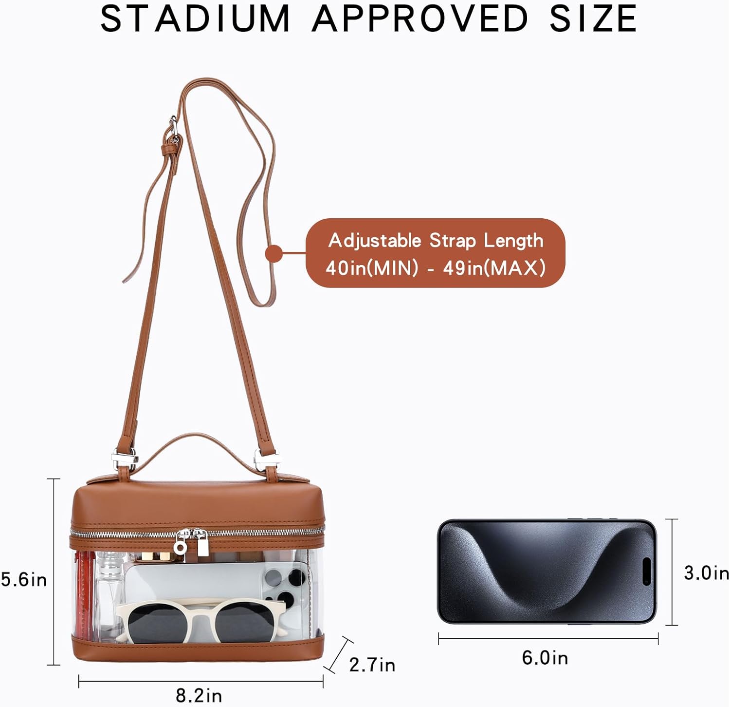 Clear Crossbody Bag for Women Stadium Approved - Vegan Leather 