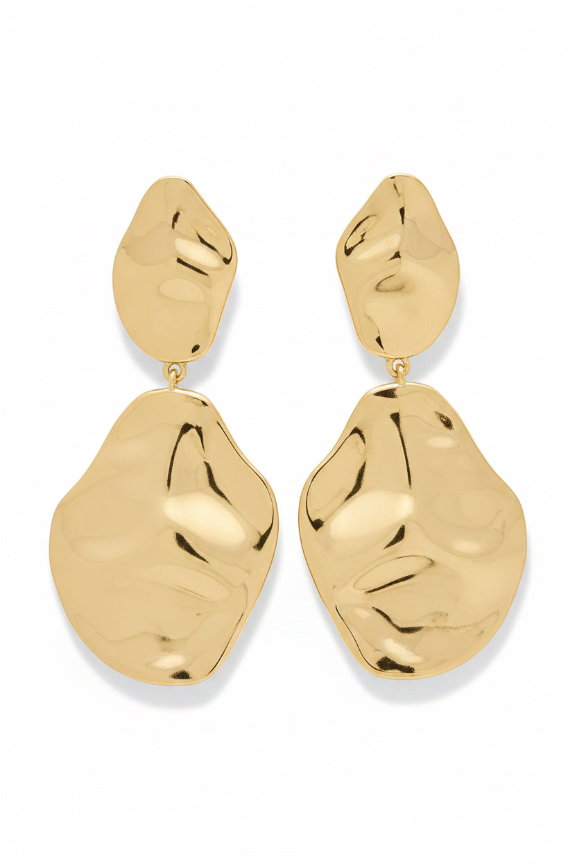 14K Gold Plated 925 Sterling Silver Posts Teardrop Statement Dangle Earrings | Lightweight Hammered Drop Dangle Earrings for Women