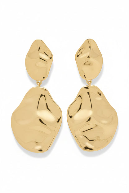14K Gold Plated 925 Sterling Silver Posts Teardrop Statement Dangle Earrings | Lightweight Hammered Drop Dangle Earrings for Women