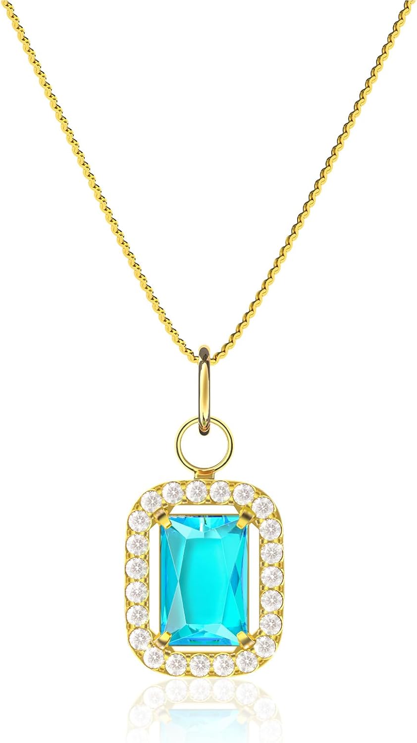 Birthstone Necklaces for Women, 18K Gold Plated Necklaces Dainty CZ Pendant 