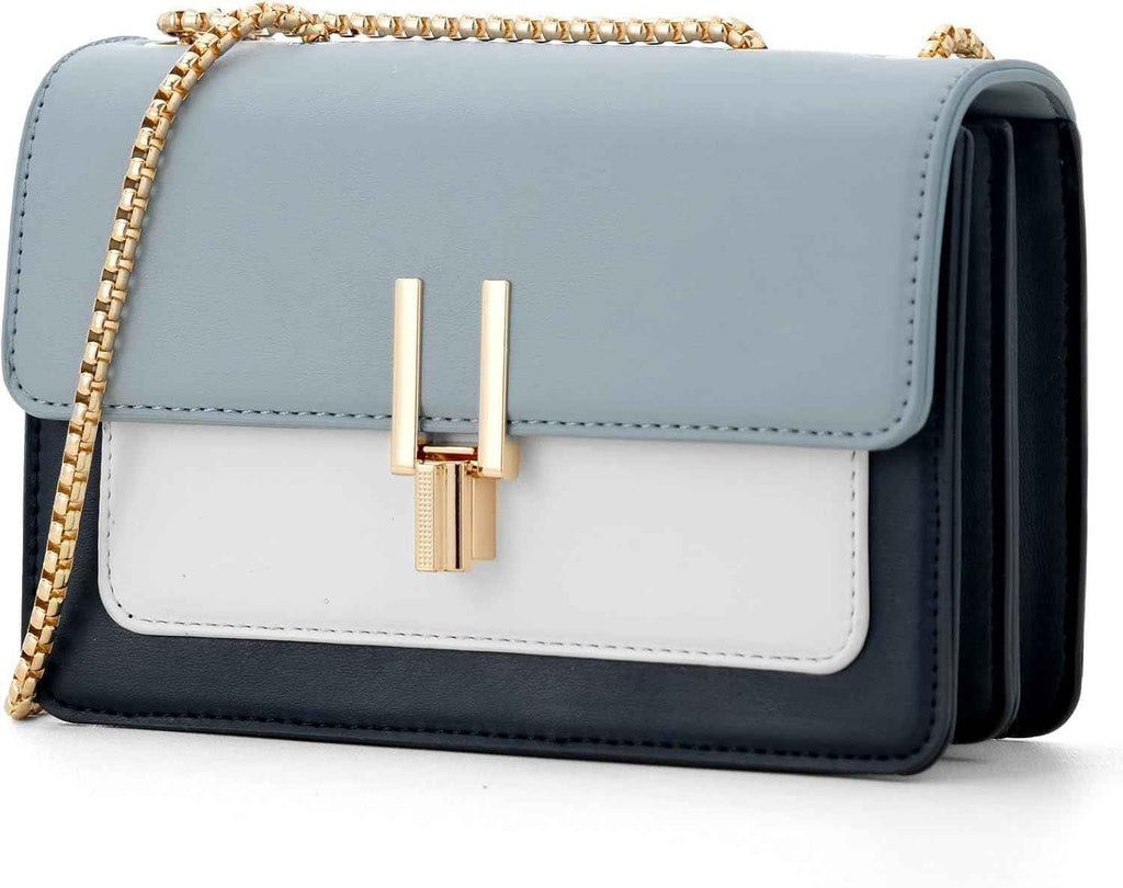Women's Leather Crossbody Bag Stylish Medium Color-Block Designer Purse for Everyday Use
