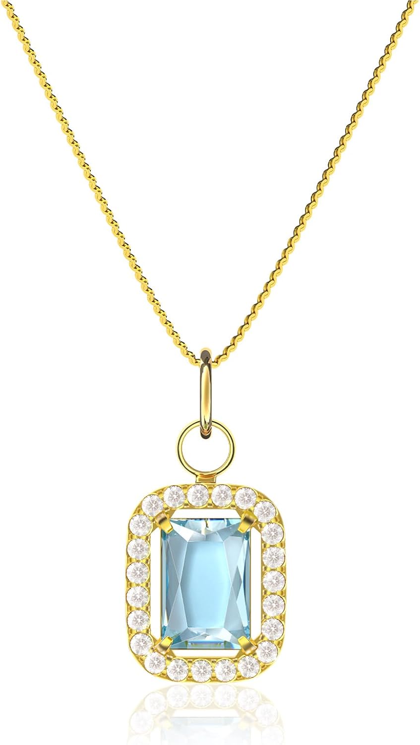 Birthstone Necklaces for Women, 18K Gold Plated Necklaces Dainty CZ Pendant 